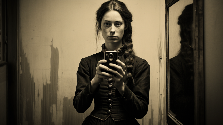 Why Your Selfies Will Make History - A young woman in the 1800s taking a selfie much like a modern woman.