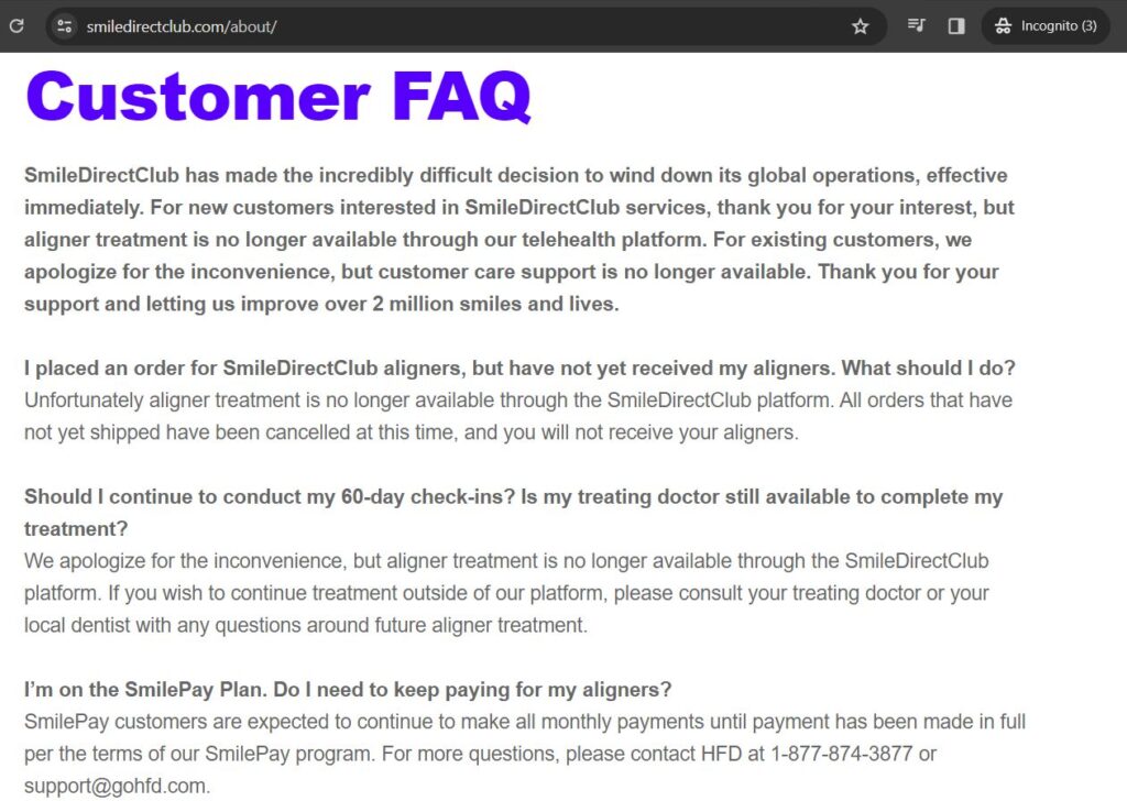 SmileDirectClub serves notice to customers that they have come to the end of the road for their treatment.